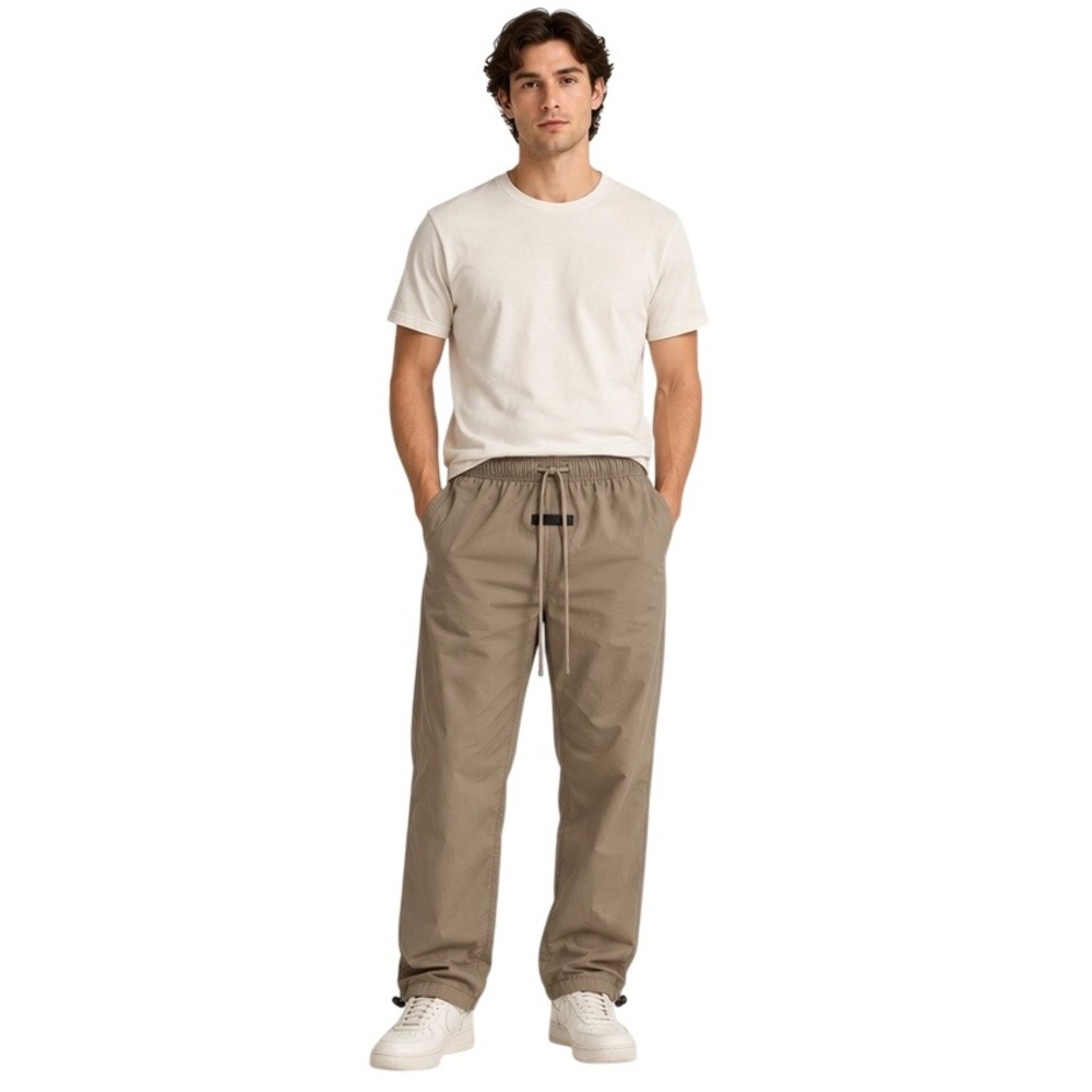 Fear of God Essentials Nylon Cotton Track Pants Taupe Tan XS Drawstring